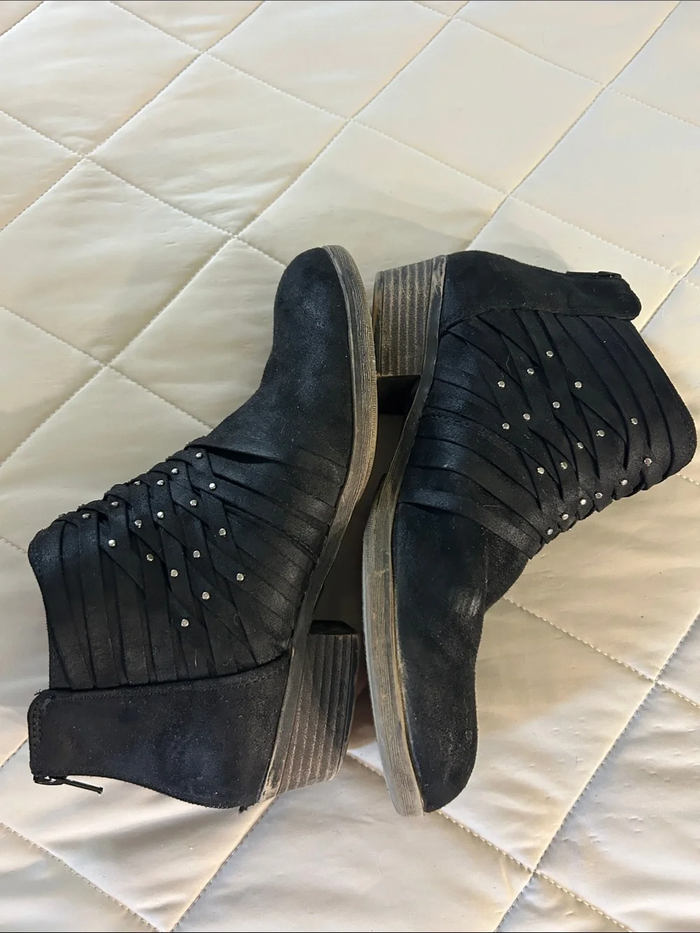 SO Black Faux Suede Studded Wrap Ankle Booties
